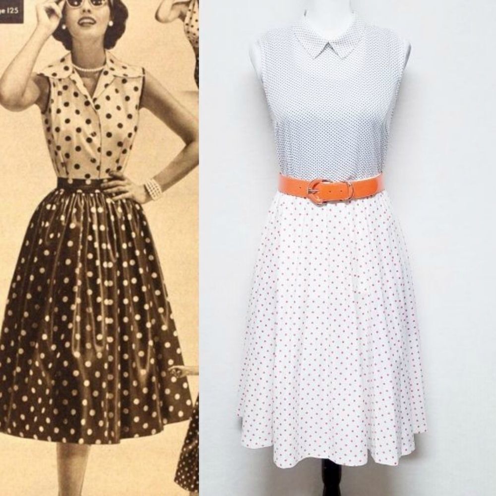𝅺Vintage 70s ACT III Orange Black Polka Dot Blouse Plisse Midi Skirt Set Outfit
